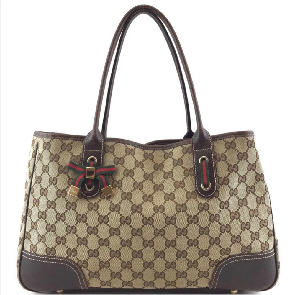 Gucci Guccissima Prince Ribbon Webbing Brown Canvas and Leather Tote